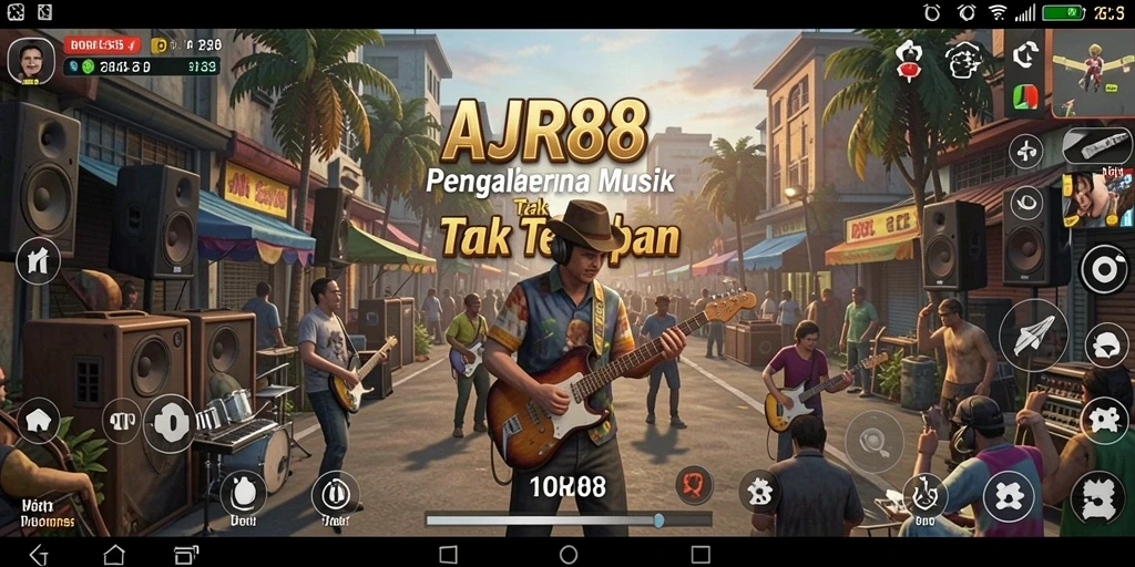 Tampilan gameplay interaktif AJR88 dengan berbagai alat musik.