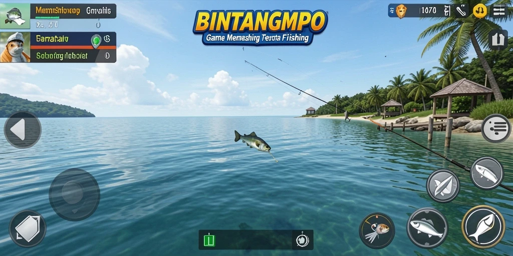 Screenshot gameplay BINTANGMPO yang menunjukkan aksi memancing seru.