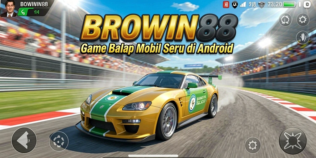 Screenshot gameplay menampilkan balap mobil mendebarkan di trek yang menantang.