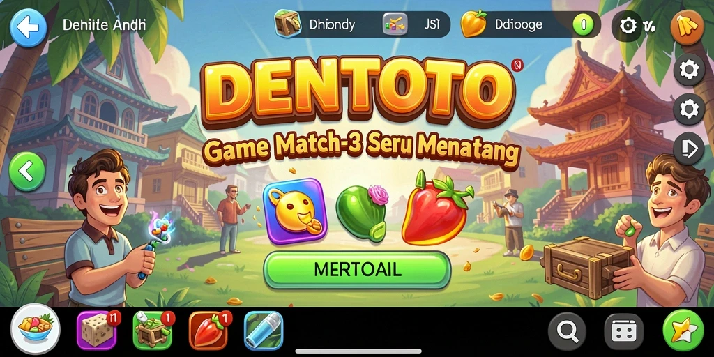 Tampilan gameplay DENTOTO dalam mode Match-3 yang penuh warna.