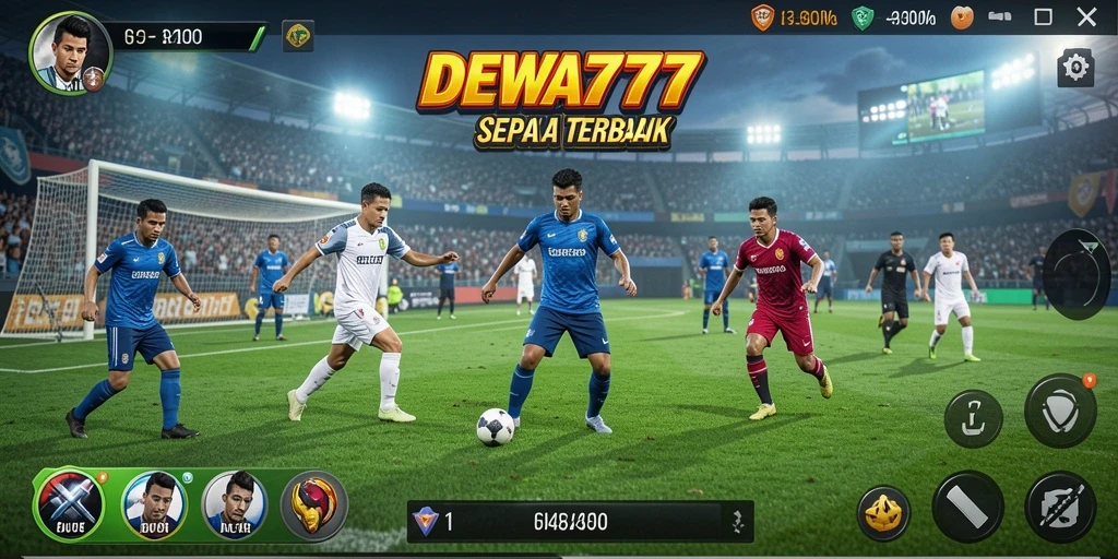 Tampilan gameplay mendebarkan di DEWA777 yang menggambarkan aksi sepak bola.