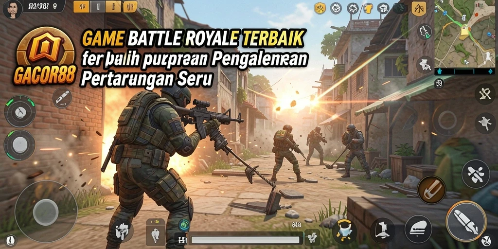 Screenshot GACOR88 menampilkan aksi mendebarkan di medan perang Battle Royale.