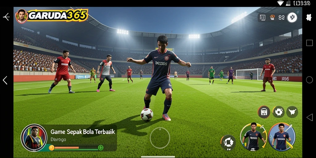 Tampilan gameplay GARUDA365 yang menampilkan aksi seru di lapangan sepak bola.