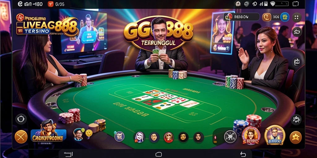 Screenshot GGG888 menampilkan dealer langsung dan suasana kasino yang autentik.