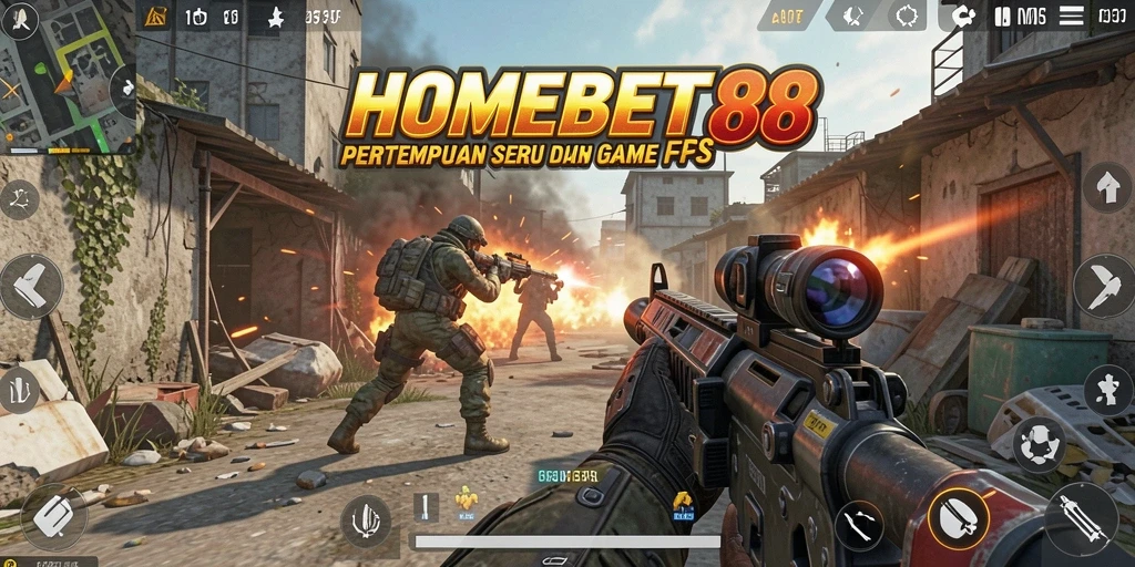 Tampilan mendebarkan dari gameplay HOMEBET88 dalam pertempuran FPS.