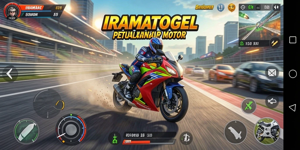 Tampilan gameplay balap motor yang seru dan mendebarkan di IRAMATOGEL.