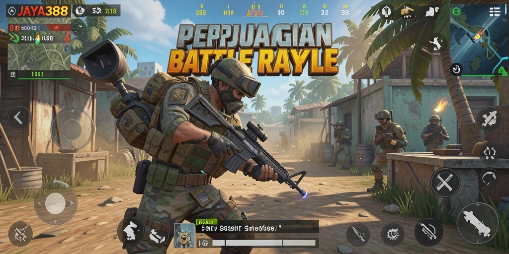 Tampilan gameplay seru di <strong>JAYA388</strong>, pertempuran intens di arena Battle Royale.