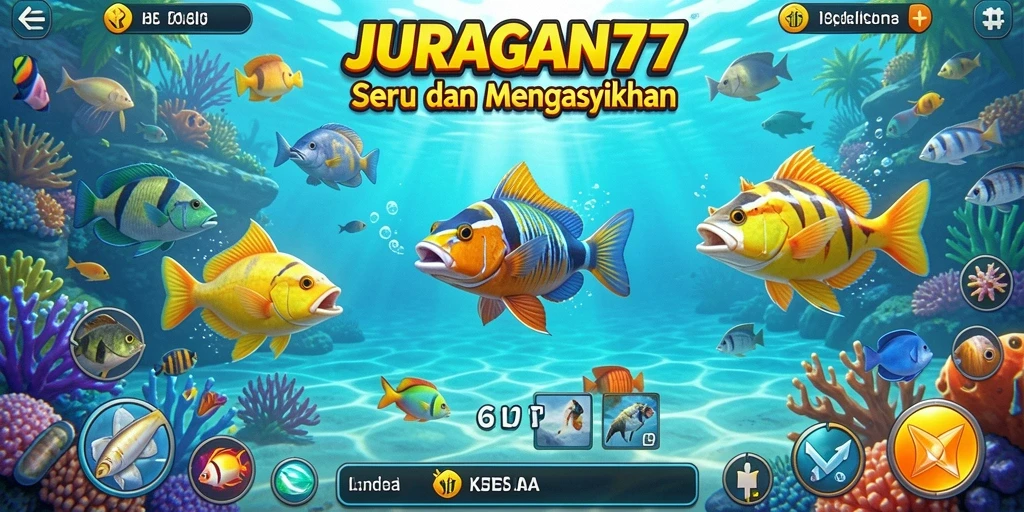 Gameplay seru JURAGAN77 saat menembak ikan di bawah laut.