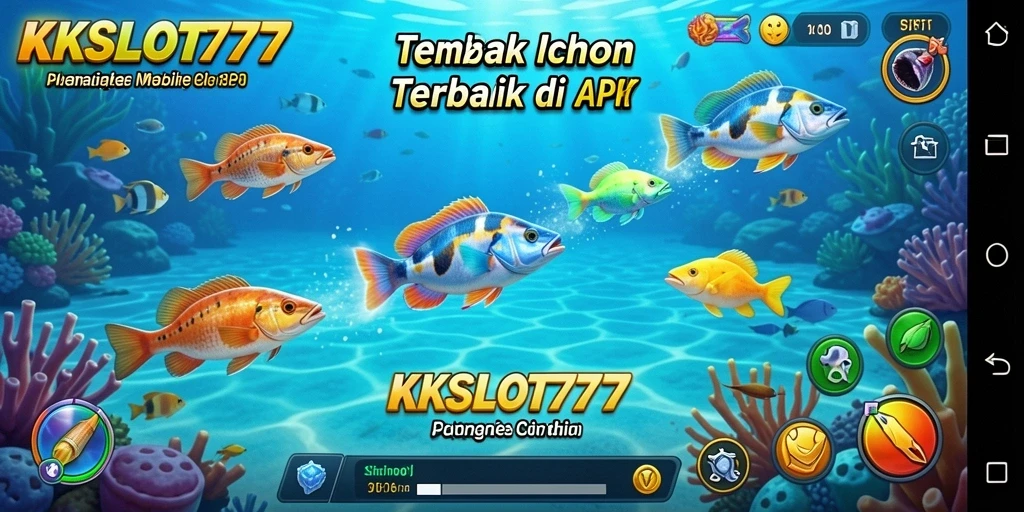 Screenshot gameplay KKSLOT777 yang menunjukkan aksi menembak ikan.