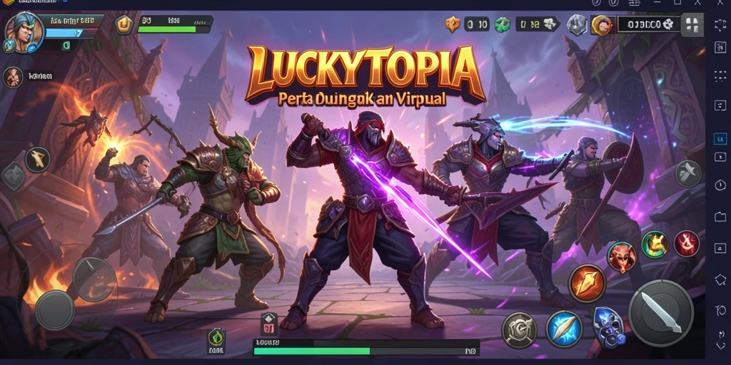Tampilan gameplay LUCKYTOPIA dengan aksi pertarungan yang mendebarkan.