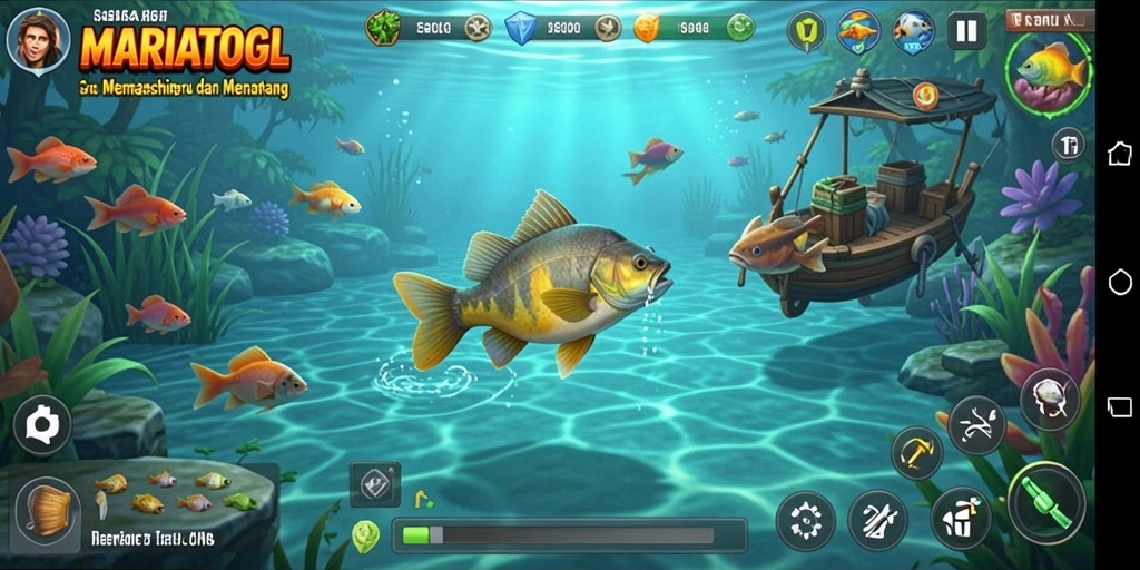 Tampilan gameplay MARIATOGL dengan pengalaman memancing yang seru.