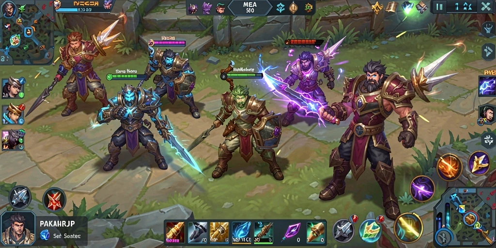 Gameplay seru dalam PAKARJP saat bertarung melawan tim lain di arena MOBA.