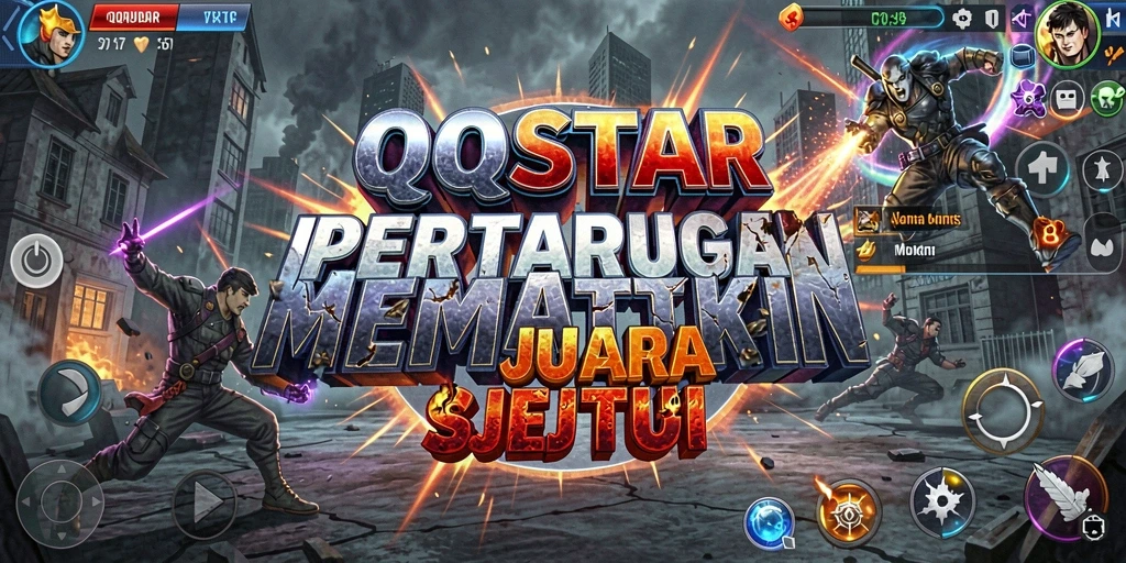 Screenshot gameplay <strong>QQSTAR</strong> menampilkan pertarungan intens dan karakter yang beragam.