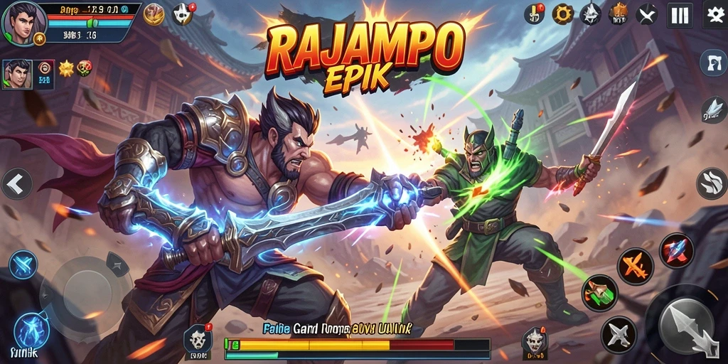 Screenshot gameplay RAJAMPO menampilkan pertarungan seru dengan karakter yang dinamis.