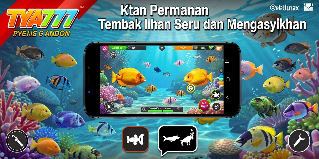 Screenshot utama TYA777 menampilkan aksi menembak ikan yang seru.